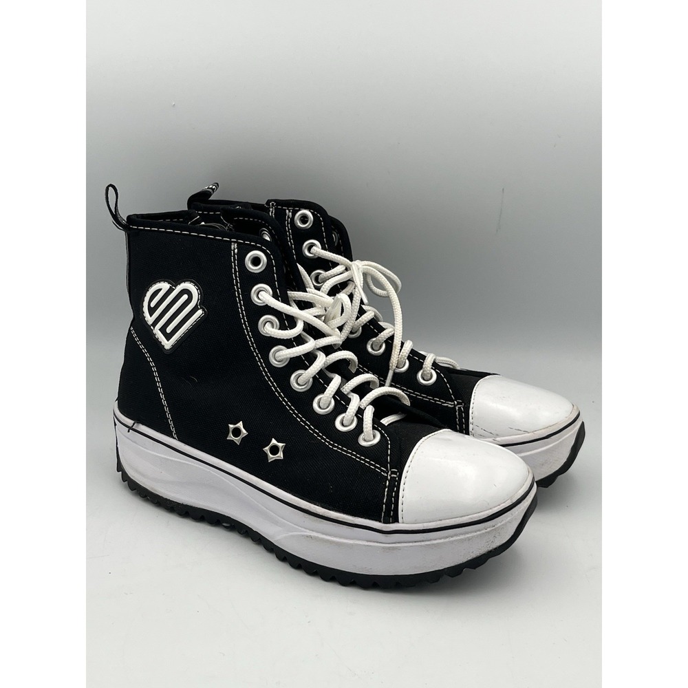 Justice Sport Hightop Canvas Lugbottom Sneakers Big Girls Black Sz4 Lace Zip